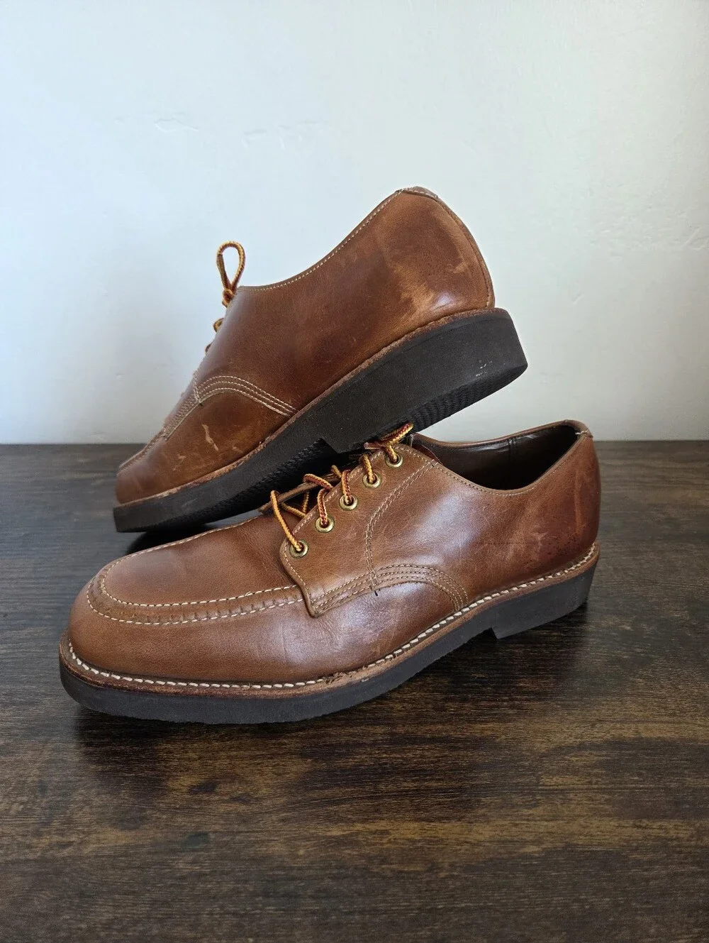 Vintage Leather Shoes Men Oxford Derby Lace Up Brown Cognac Preppy Heritage 8.5